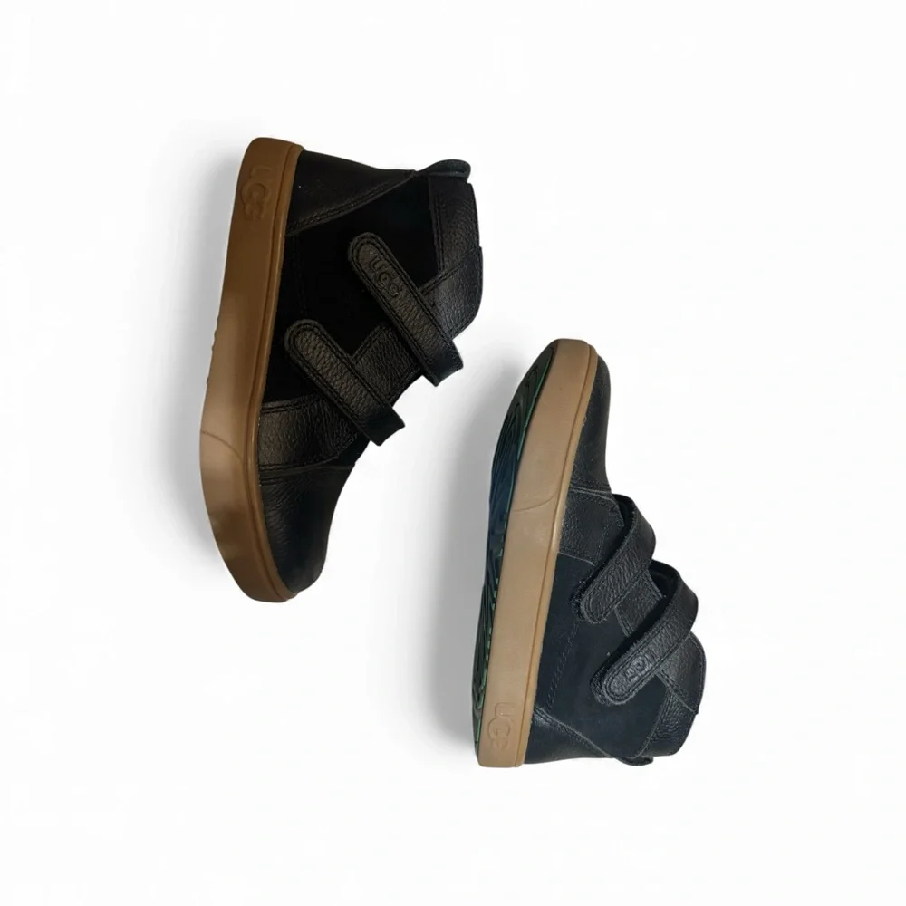 UGG Renon II Kids Black Shearling Sneakers | Velcro | Size